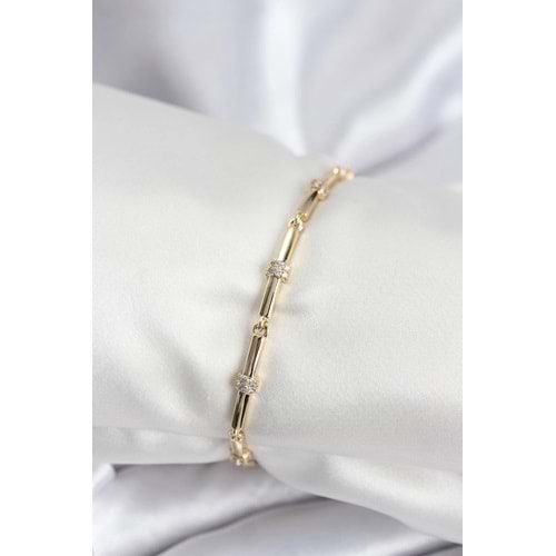 Pirinç VIP Seri Gold Renk Parçalı Model Zirkon Taşlı Kadın Bileklik