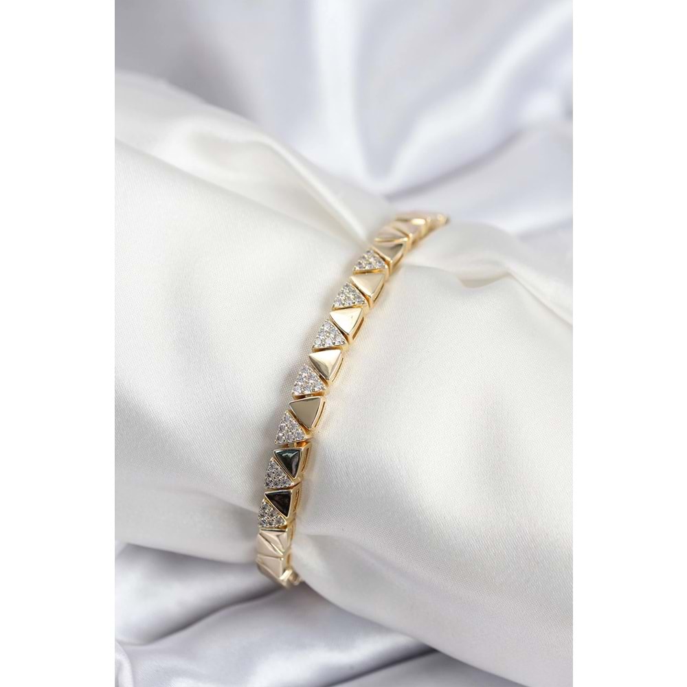 Pirinç VIP Seri Gold Renk Sıralı Üçgen Model Kadın Bileklik