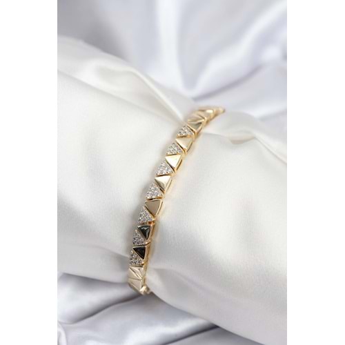 Pirinç VIP Seri Gold Renk Sıralı Üçgen Model Kadın Bileklik