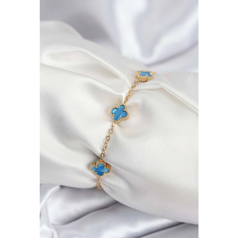316L Çelik Gold Renk Buz Mavisi Baby Boy Yonca Kadın Bileklik