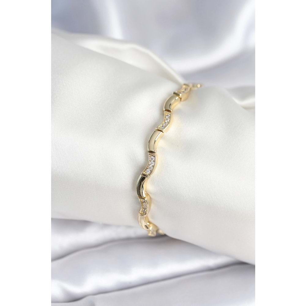 Pirinç Gold Renk Dalgalı Model Kadın Bileklik