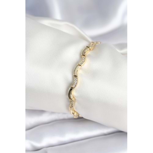 Pirinç Gold Renk Dalgalı Model Kadın Bileklik