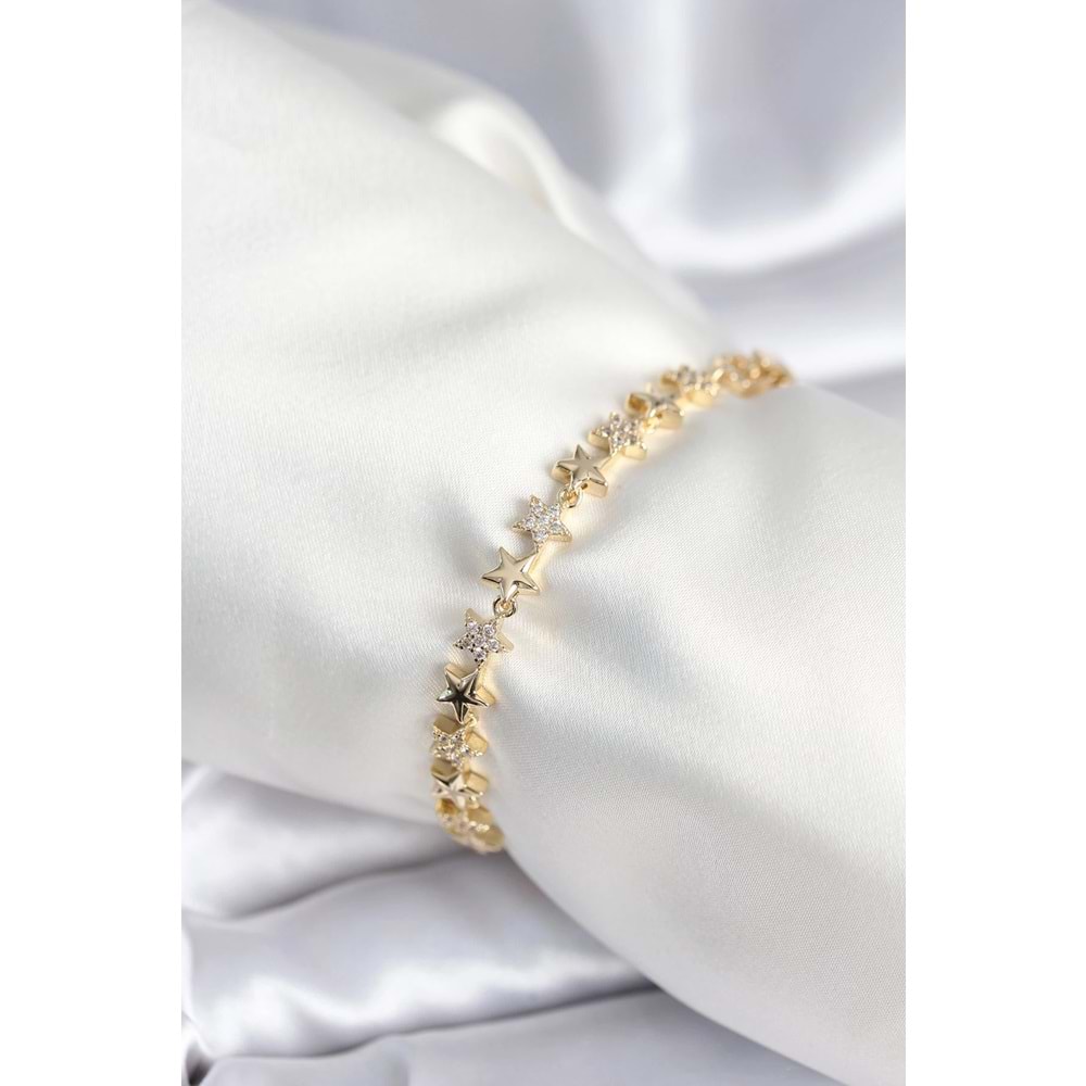 Pirinç Gold Renk Yıldız Model Kadın Bileklik