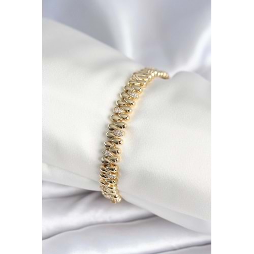 Pirinç Gold Renk Damla Model Zirkon Taşlı Kadın Bileklik