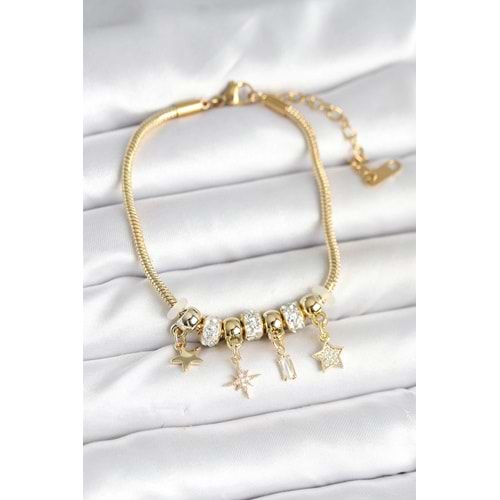 Pirinç Gold Renk Kutup Yıldızı Charmlı Kadın Bileklik