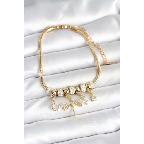 Pirinç Gold Renk Yusufçuk Charmlı Kadın Bileklik