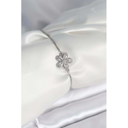 Çiçek Model Asansörlü Gümüş Renk Kadın Bileklik