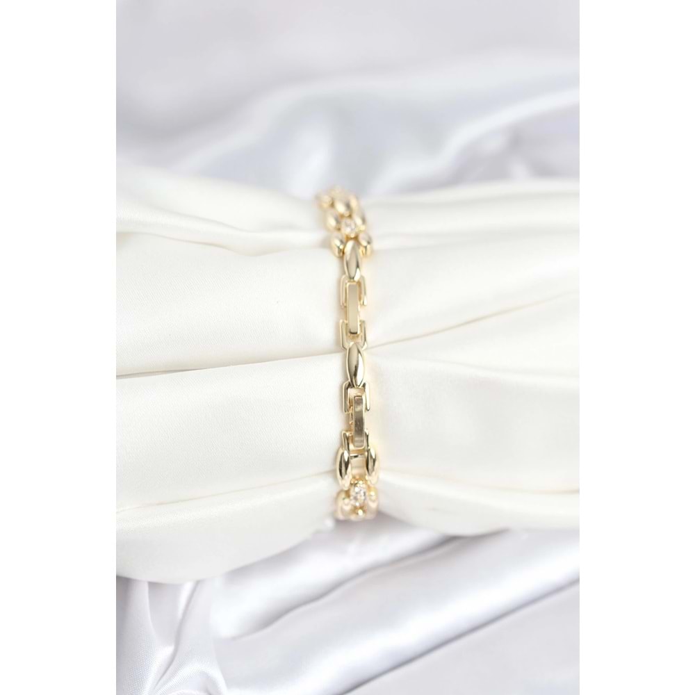 Pirinç Gold Renk Zincir Model Zirkon Taşlı Kadın Bileklik