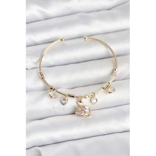 Kuğu Charmlı Gold Renk Kadın Bileklik