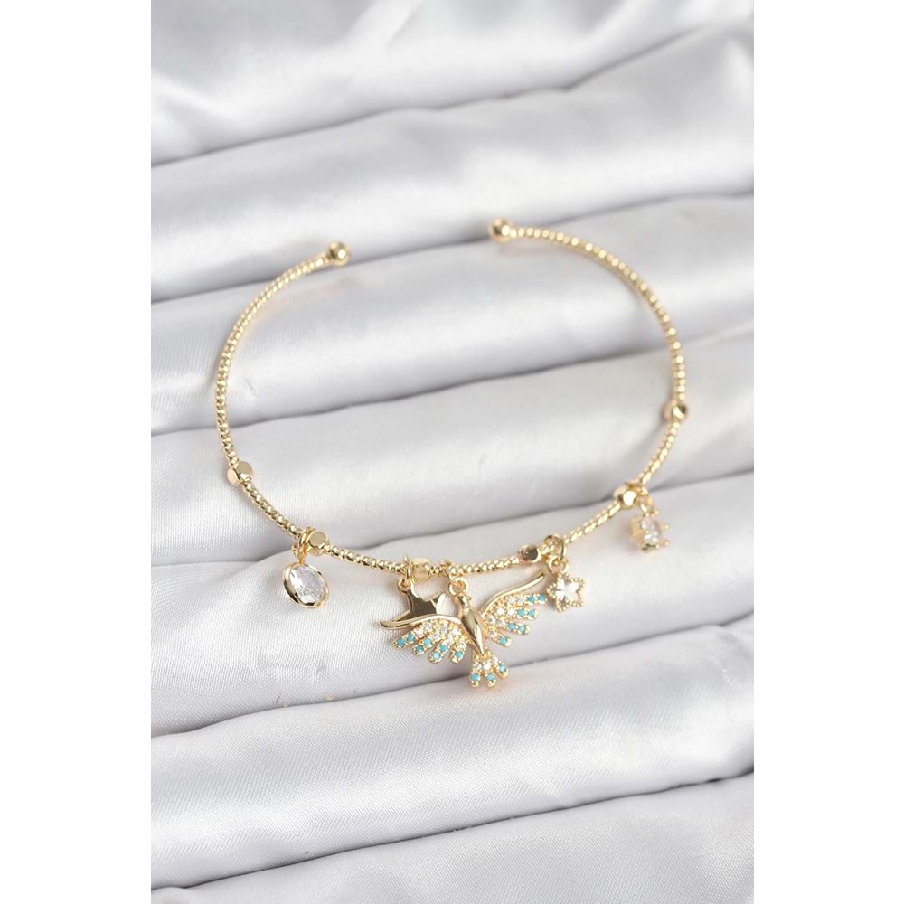 Anka Kuşu Charmlı Gold Renk Pirinç Kadın Bileklik