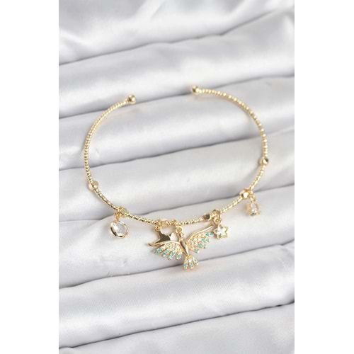 Anka Kuşu Charmlı Gold Renk Pirinç Kadın Bileklik