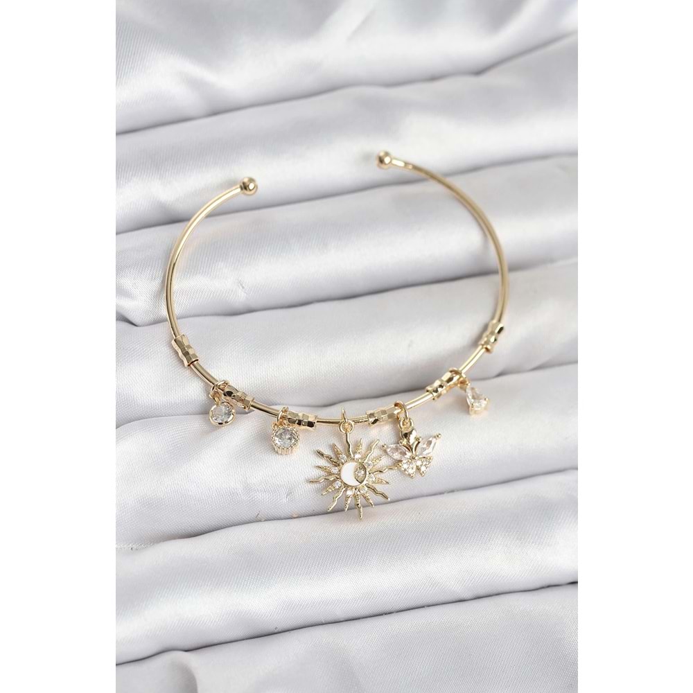 Güneş Charmlı Gold Renk Pirinç Kadın Bileklik