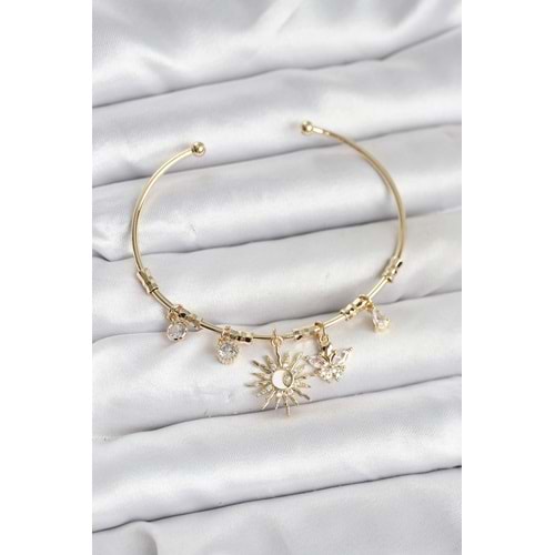 Güneş Charmlı Gold Renk Pirinç Kadın Bileklik