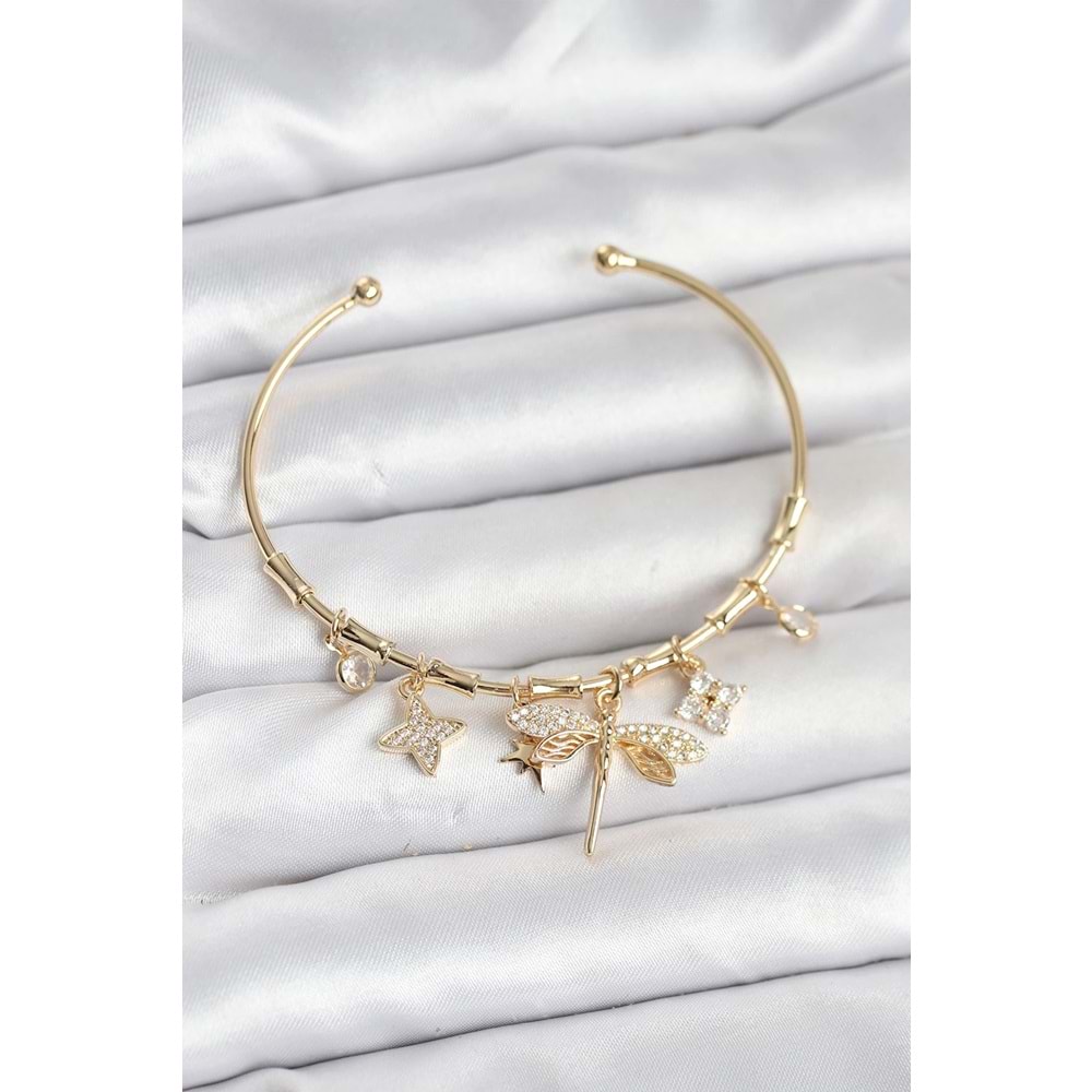 Yusufçuk Charmlı Gold Renk Pirinç Kadın Bileklik