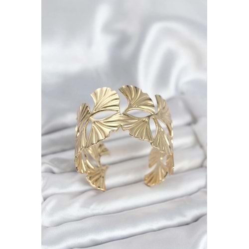 Pirinç Gold Renk Levha Yelpaze Model Kadın Bileklik