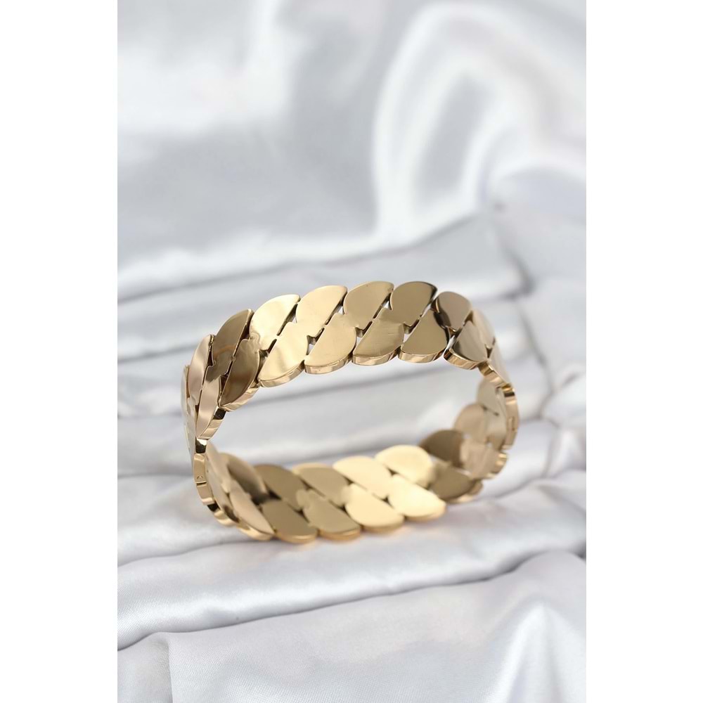316L Çelik Gold Renk Ezme Zincir Model Kadın Kelepçe Bileklik