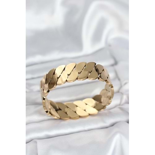 316L Çelik Gold Renk Ezme Zincir Model Kadın Kelepçe Bileklik