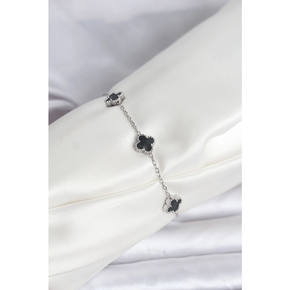 316L Çelik Gümüş Renk Siyah Baby Boy Yonca Bileklik