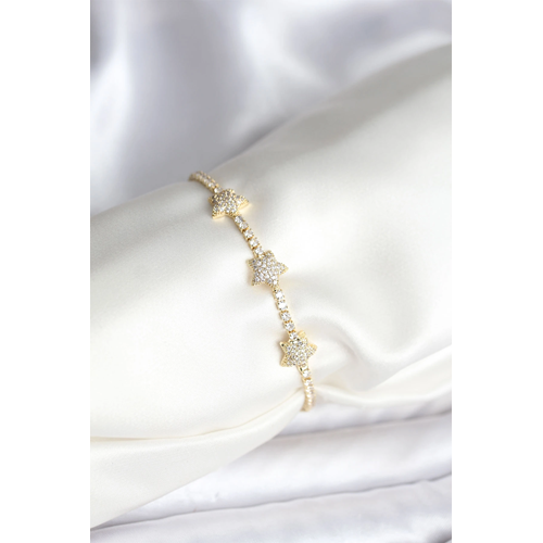 Yıldız Model Zirkon Taşlı Gold Renk Pirinç Su Yolu Kadın Bileklik