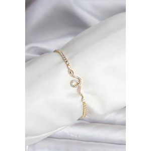 Yılan Model Zirkon Taşlı Gold Renk Pirinç Su Yolu Kadın Bileklik