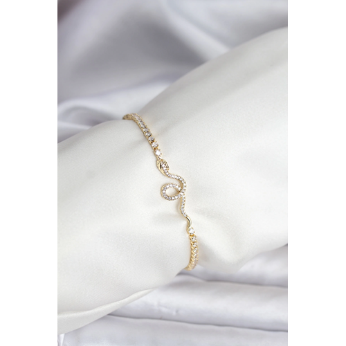 Yılan Model Zirkon Taşlı Gold Renk Pirinç Su Yolu Kadın Bileklik