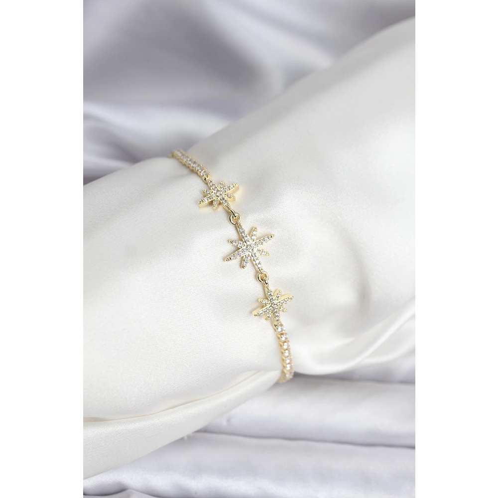 Kutup Yıldızı Model Zirkon Taşlı Gold Renk Su Yolu Kadın Bileklik