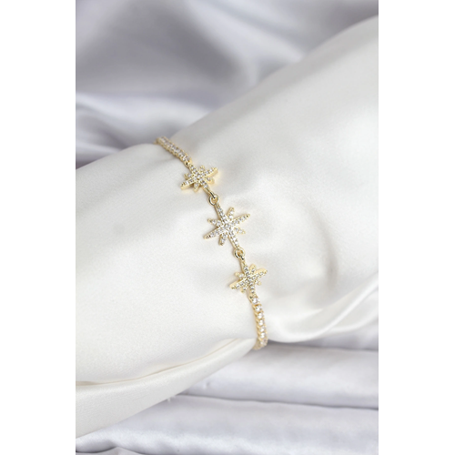 Kutup Yıldızı Model Zirkon Taşlı Gold Renk Su Yolu Kadın Bileklik