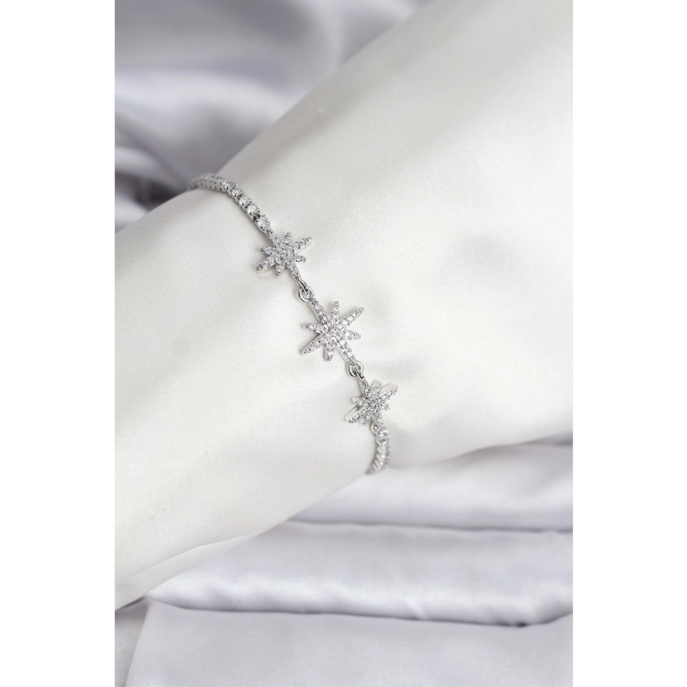 Kutup Yıldızı Model Zirkon Taşlı Gümüş Renk Su Yolu Kadın Bileklik
