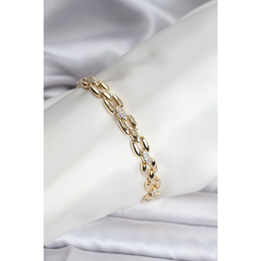 14K Gold Renk Kaplama Zirkon Taşlı Model CM Kadın Bileklik