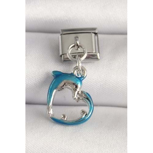 316L Çelik Gümüş Renk Mavi Yunus Model Nomination Charm