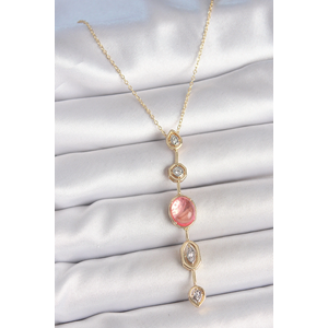 Pirinç Zincir Pembe Gold Renk Zirkon Taşlı Y Kolye