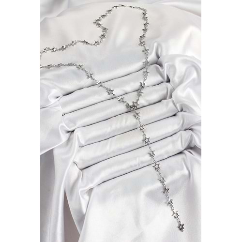 Pirinç Gümüş Renk Yıldızlı Kadın Y Kolye