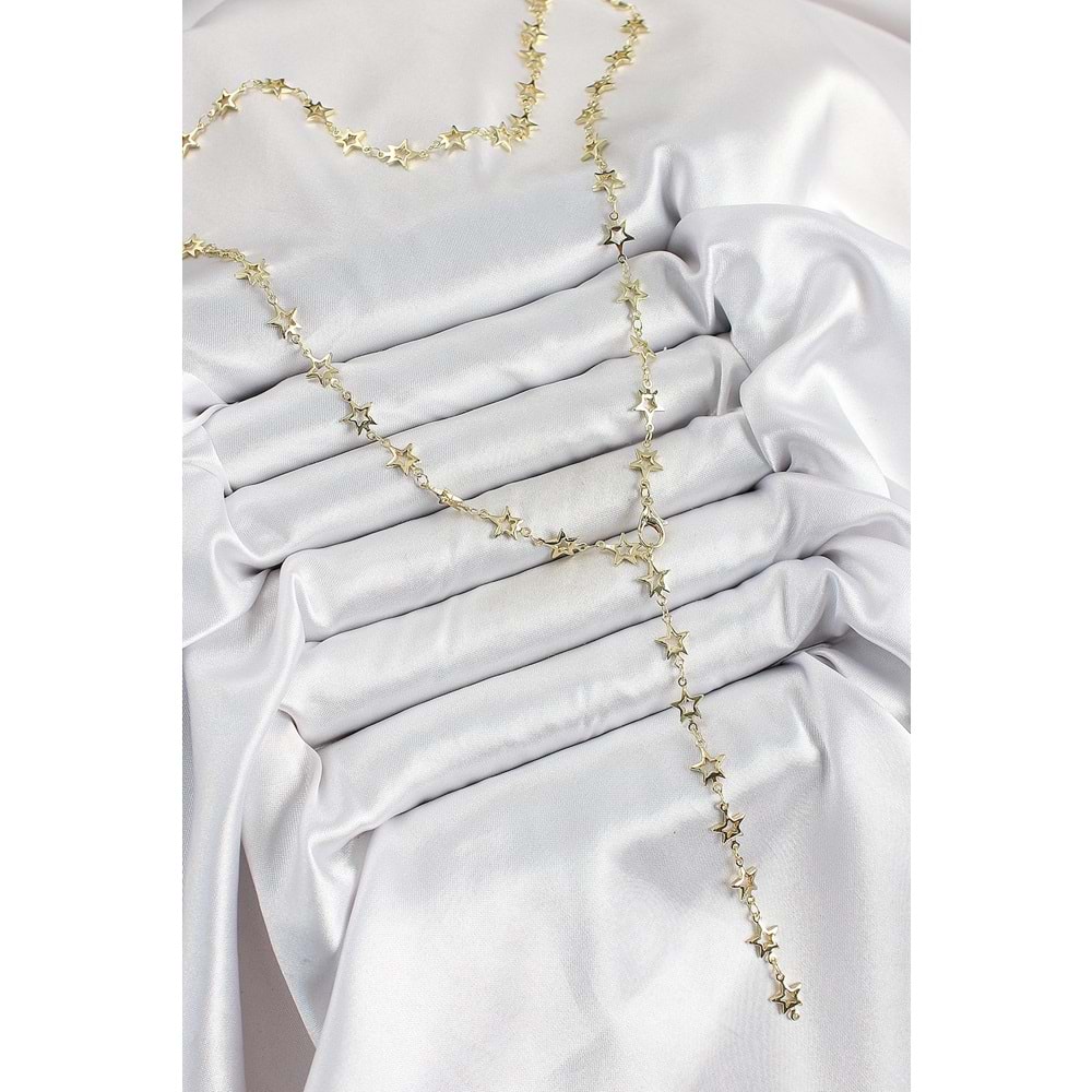 Pirinç Gold Renk Yıldızlı Kadın Y Kolye