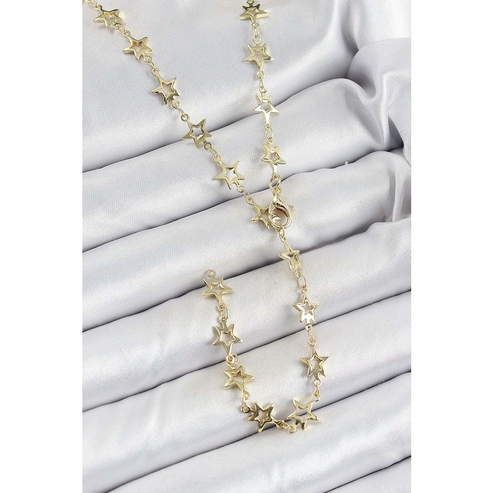 Pirinç Gold Renk Yıldızlı Kadın Y Kolye