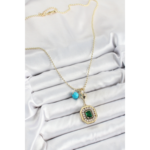 Gold Renk Pirinç Zirkon Taşlı Kadın Serenay Kolyesi