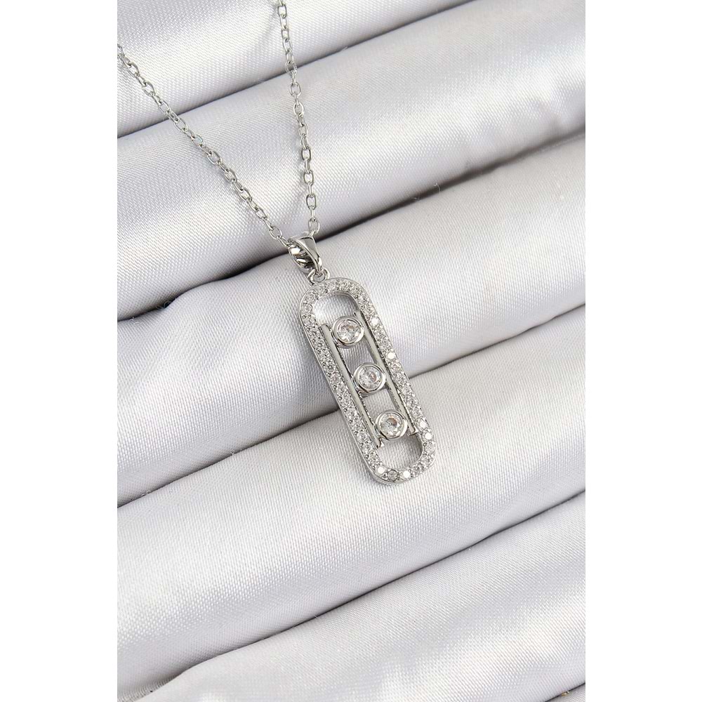 316L Çelik Zirkon Taşlı Messika Model Gümüş Renk Kadın Kolye