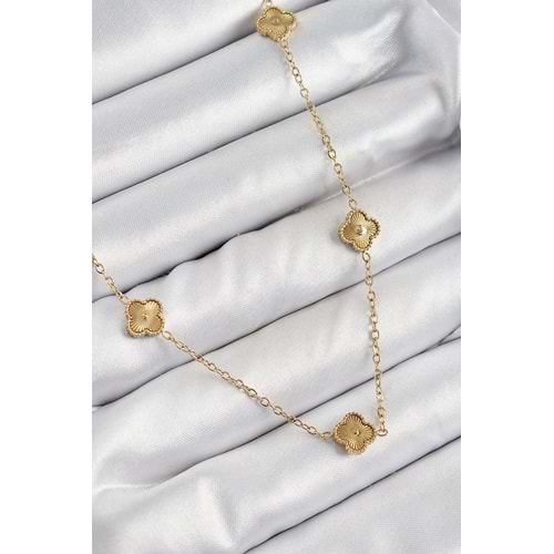 316L Çelik Yonca Model Gold Renk Kadın Kolye