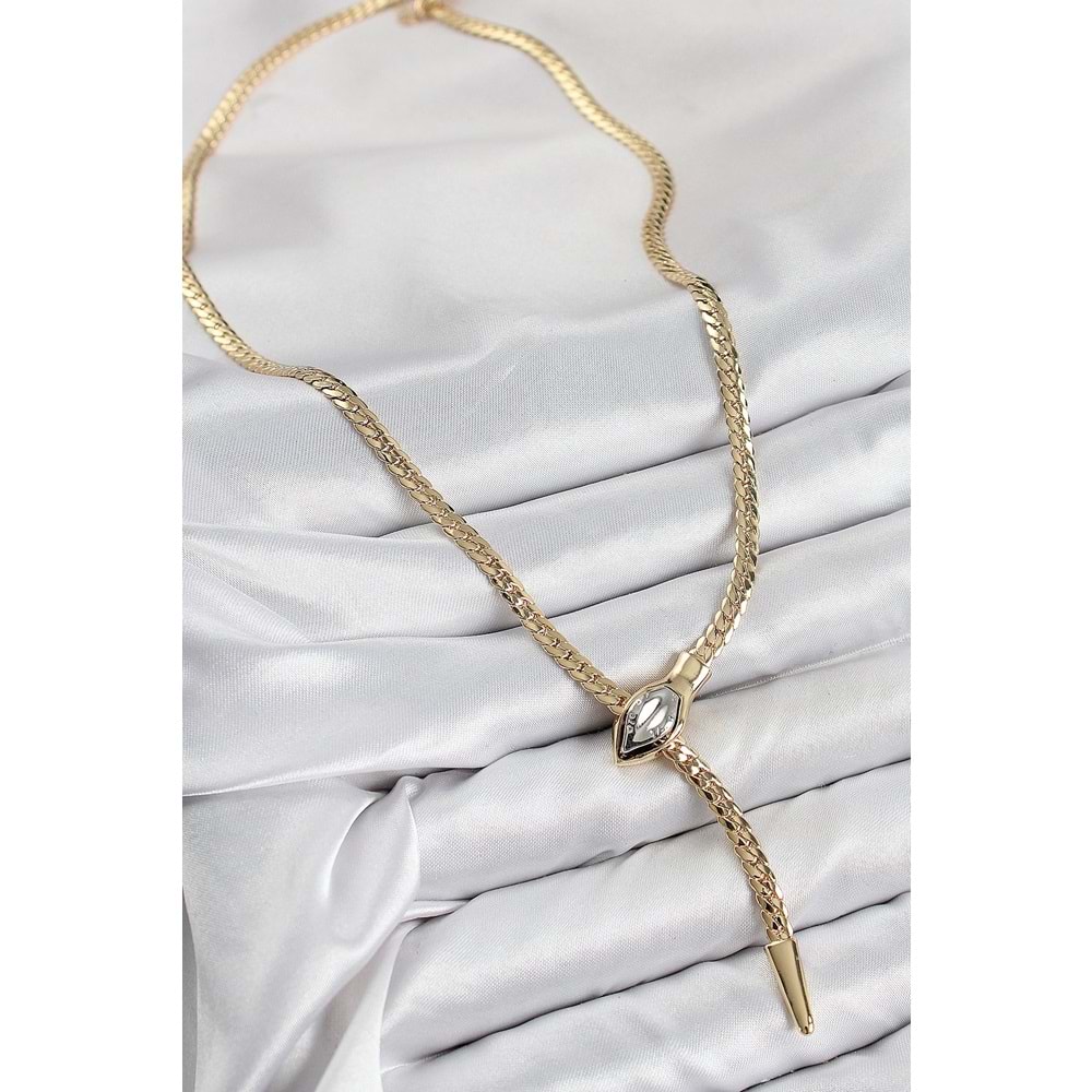 Pirinç Asansörlü Yılan Model Gold Renk Kadın Kolye