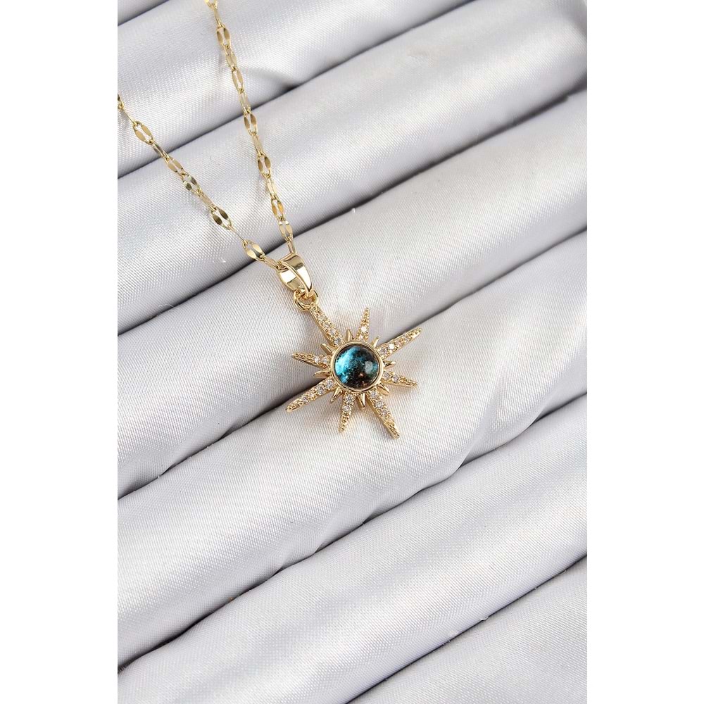 316L Çelik Zirkon Taşlı Kutup Yıldızı Model Gold Renk Kadın Kolye