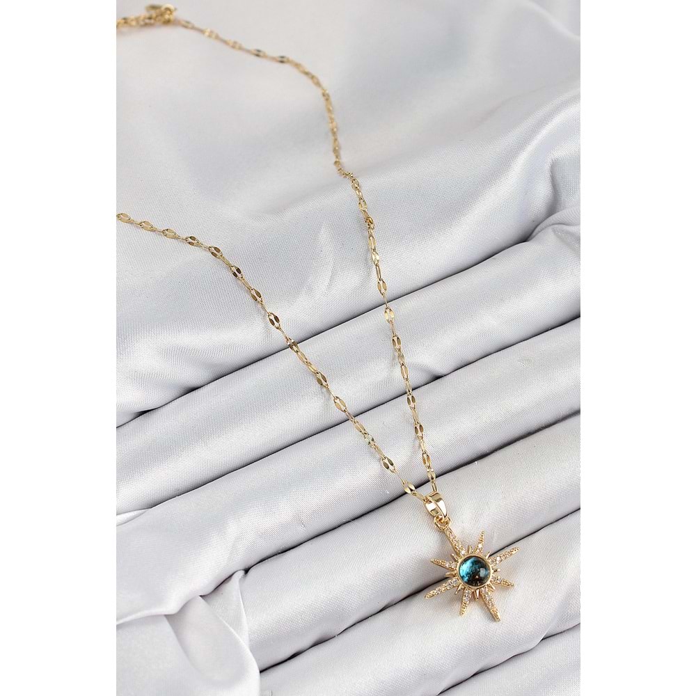 316L Çelik Zirkon Taşlı Kutup Yıldızı Model Gold Renk Kadın Kolye