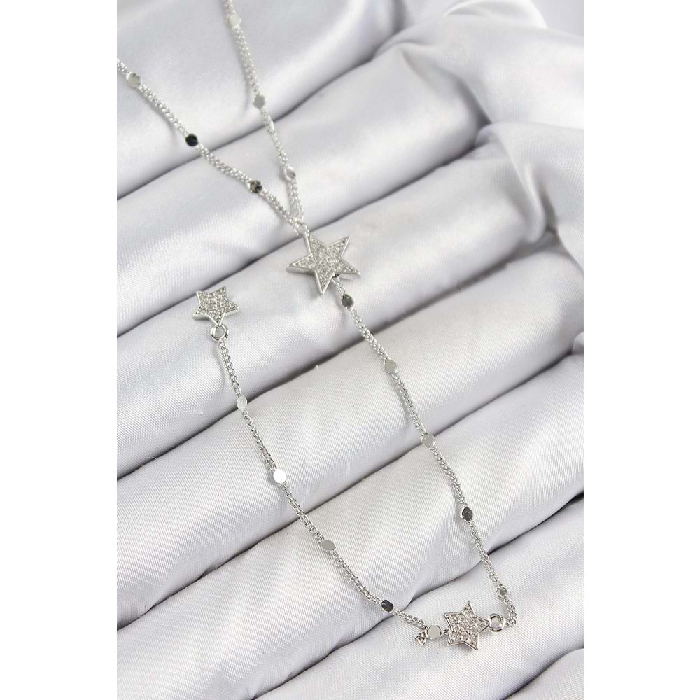 Pirinç Zirkon Taşlı Yıldız Model Gold Renk Y Kolye