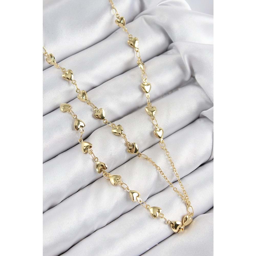 Pirinç Zirkon Taşlı Kalp Model Gold Renk Y Kolye