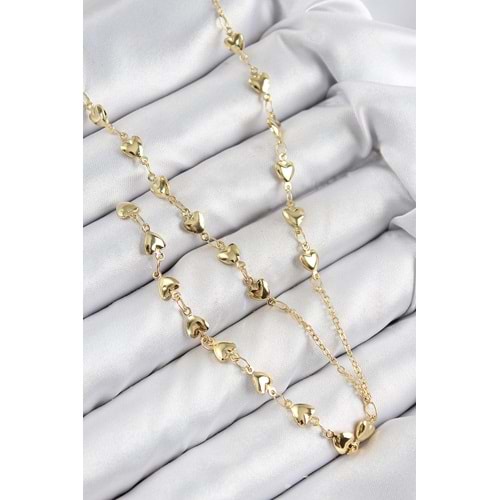 Pirinç Zirkon Taşlı Kalp Model Gold Renk Y Kolye