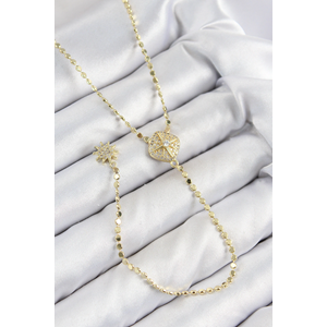 Pirinç Zirkon Taşlı Ezme Zincirli Madalyon Model Gold Renk Y Kolye