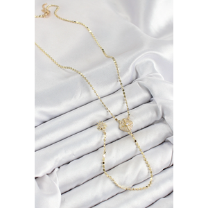 Pirinç Zirkon Taşlı Ezme Zincirli Madalyon Model Gold Renk Y Kolye