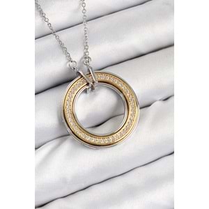 316L Çelik Zirkon Taşlı Dönen Daire Model Gold Ve Gümüş Renk Kadın Kolye