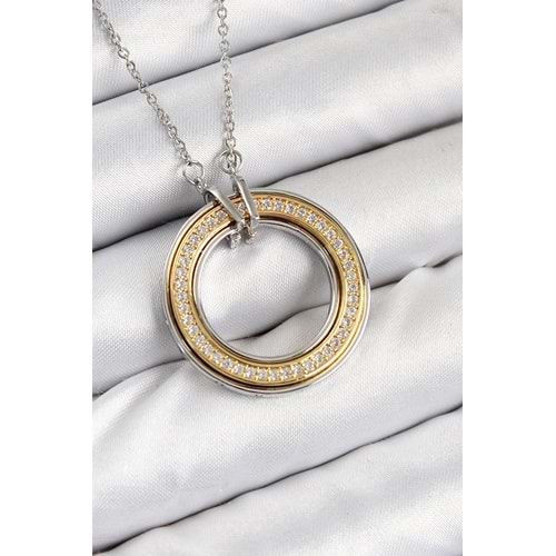 316L Çelik Zirkon Taşlı Dönen Daire Model Gold Ve Gümüş Renk Kadın Kolye