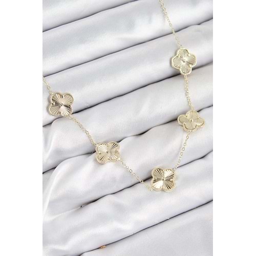 Pirinç VIP Yonca Model Gold Renk Kadın Kolye