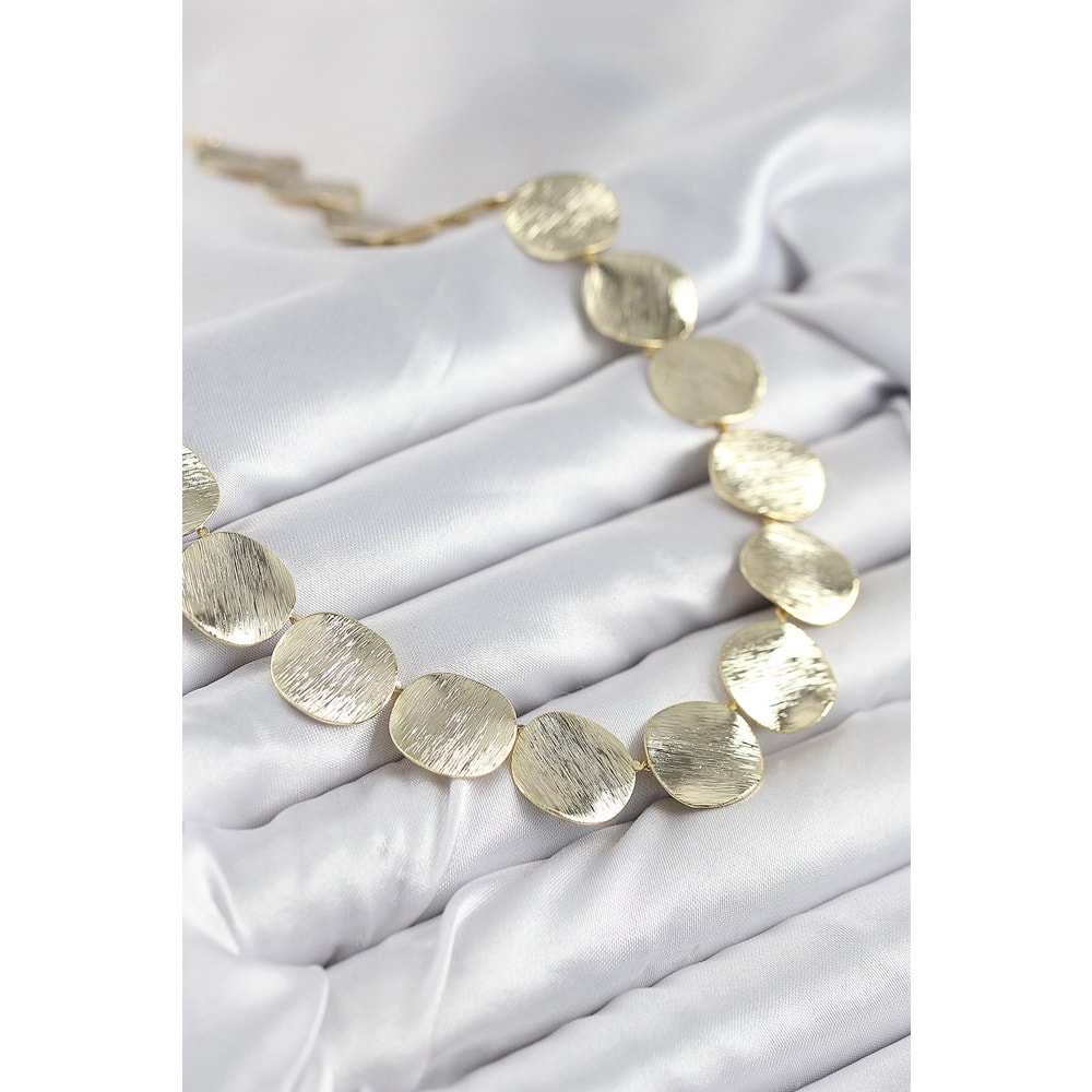 Pirinç Sıralı Para Model Gold Renk Kadın Kolye