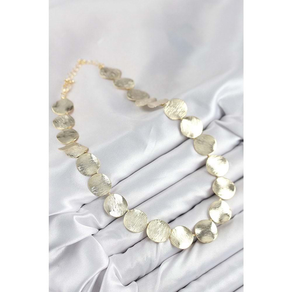 Pirinç Sıralı Para Model Gold Renk Kadın Kolye